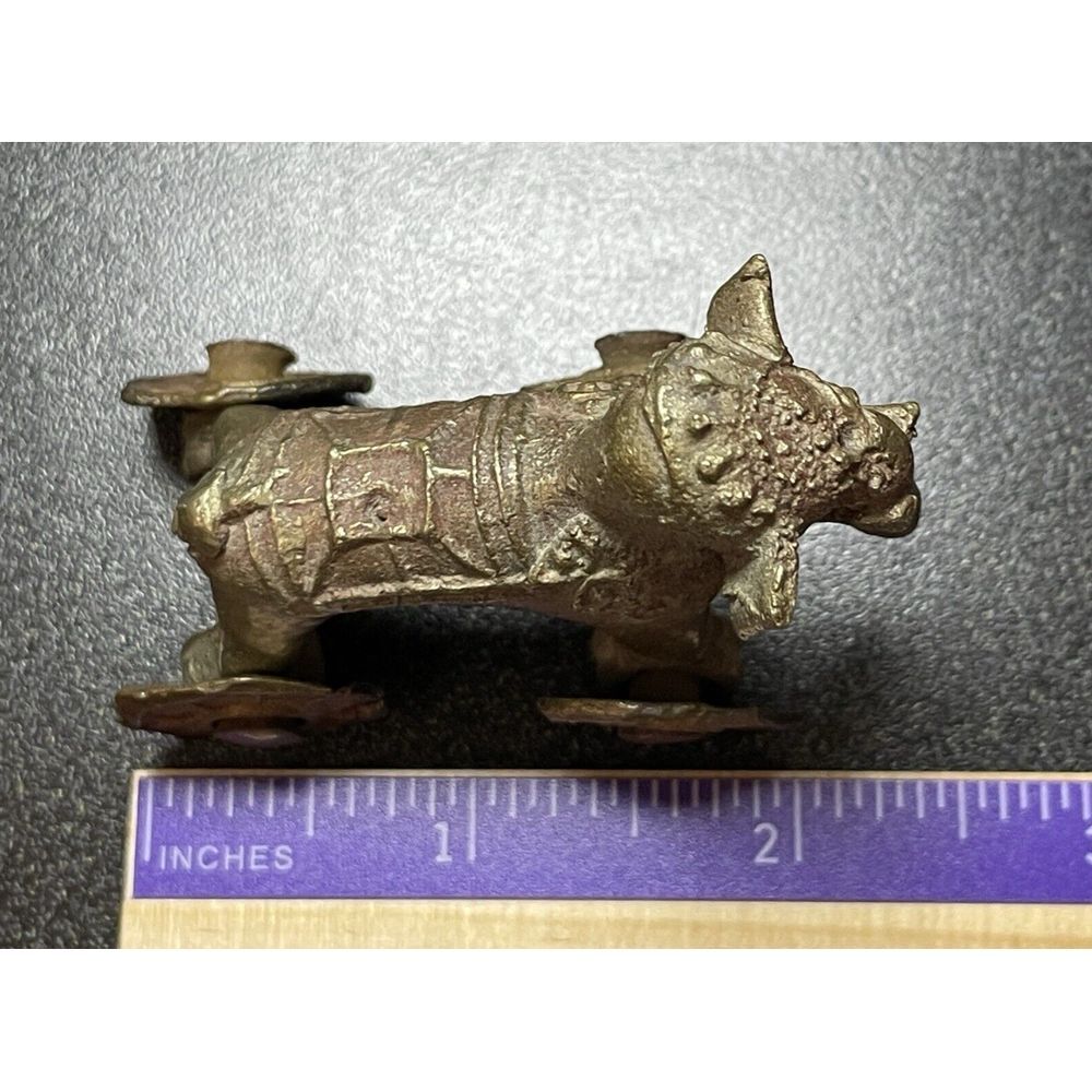 Antique Vintage India Shrine Temple Toy Brass Metal Elephant Rider Wheels Hindu - Picture 15 of 16
